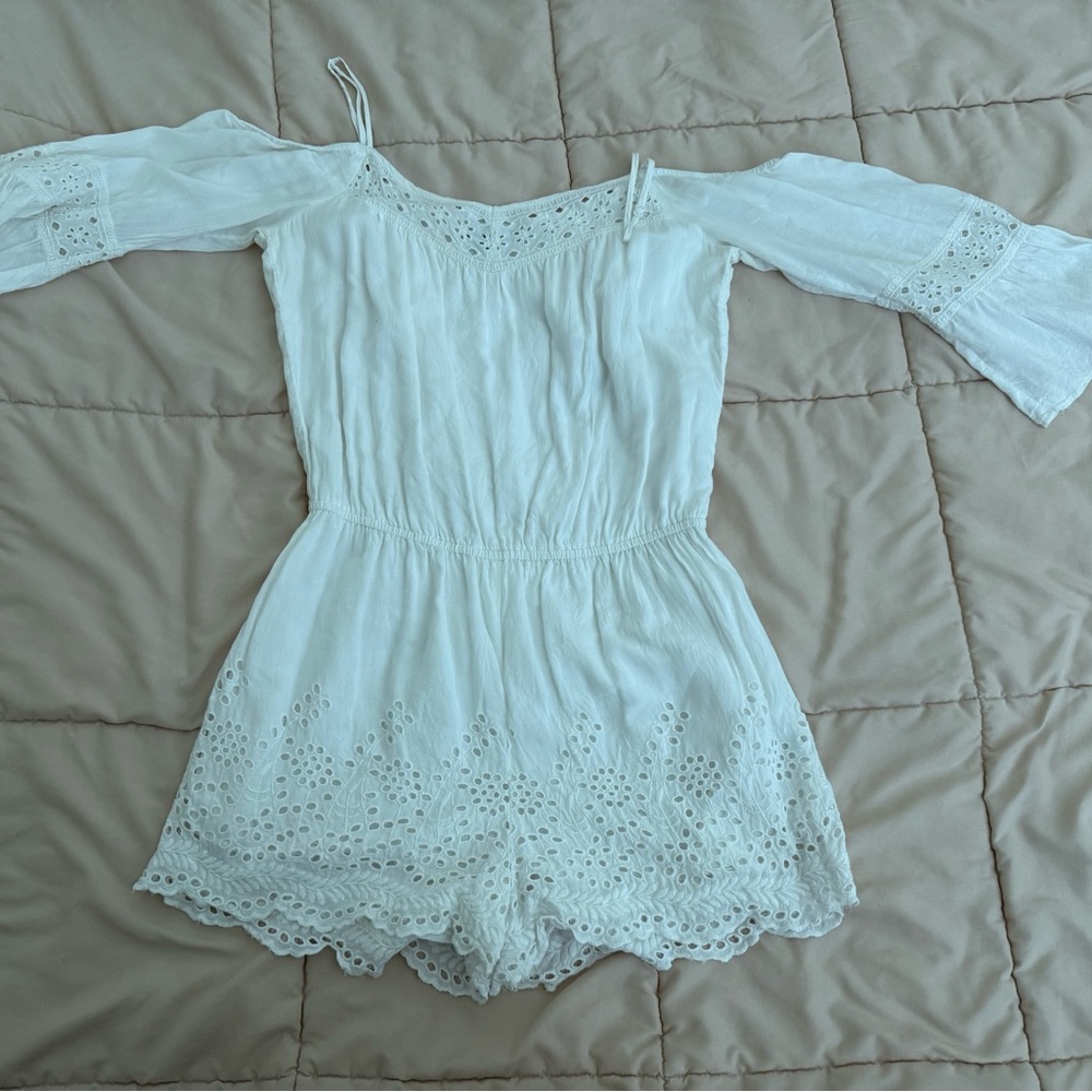 American Eagle White Off-Shoulder Lace Romper